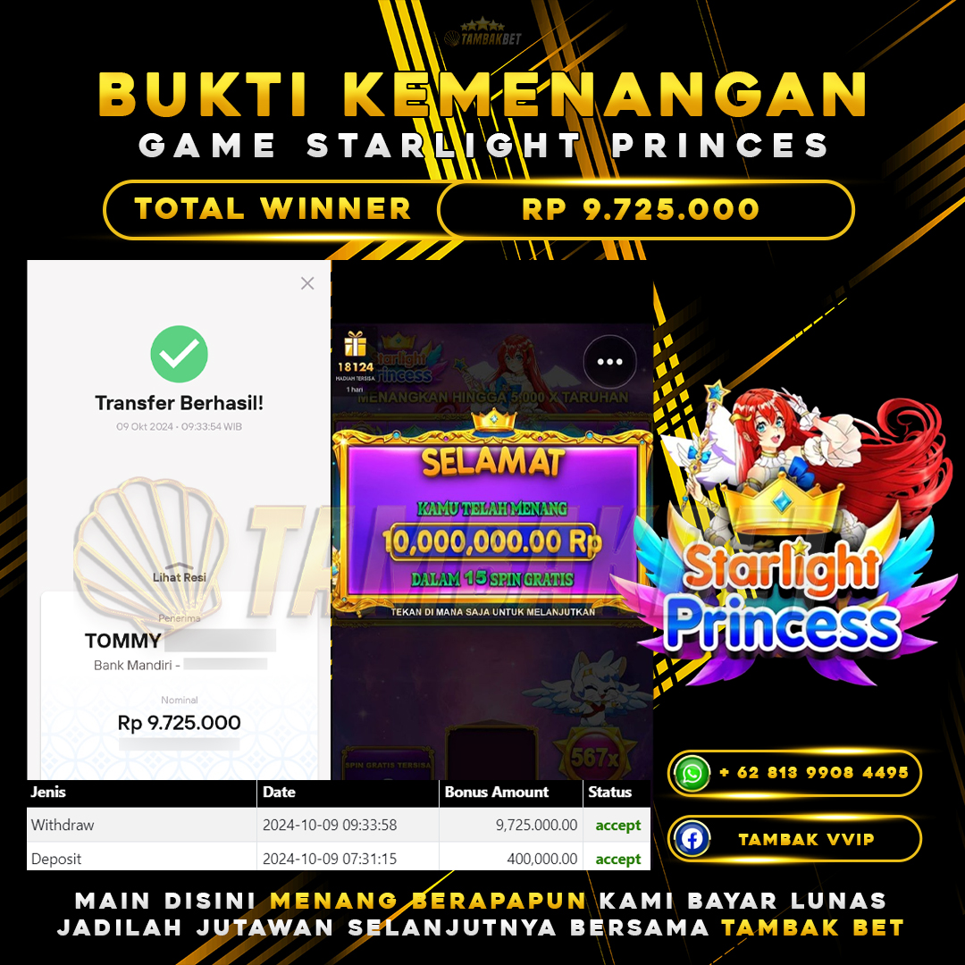 BUKTI JACKPOT SLOT STARLIGHT PRINCES DI TAMBAKBET